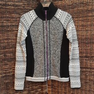 Title Nine Merino Wool Fair Isle Knit Cardigan Sweater Coat XS Black Athleisure